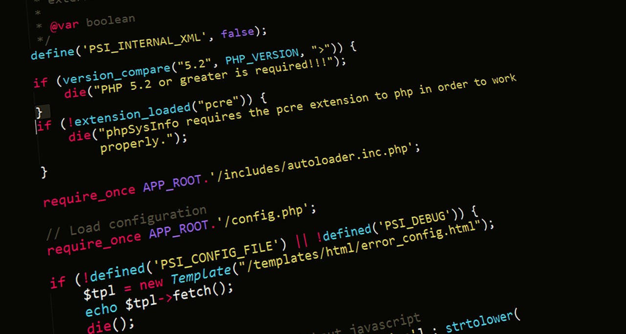 A close-up view of PHP code displayed on a computer screen, highlighting programming and development concepts.